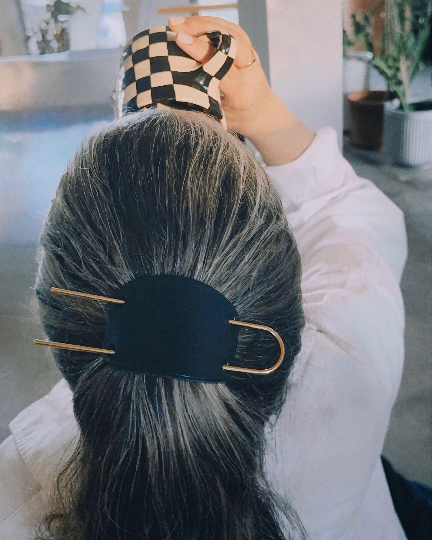 BRASS & LEATHER HAIR PIN