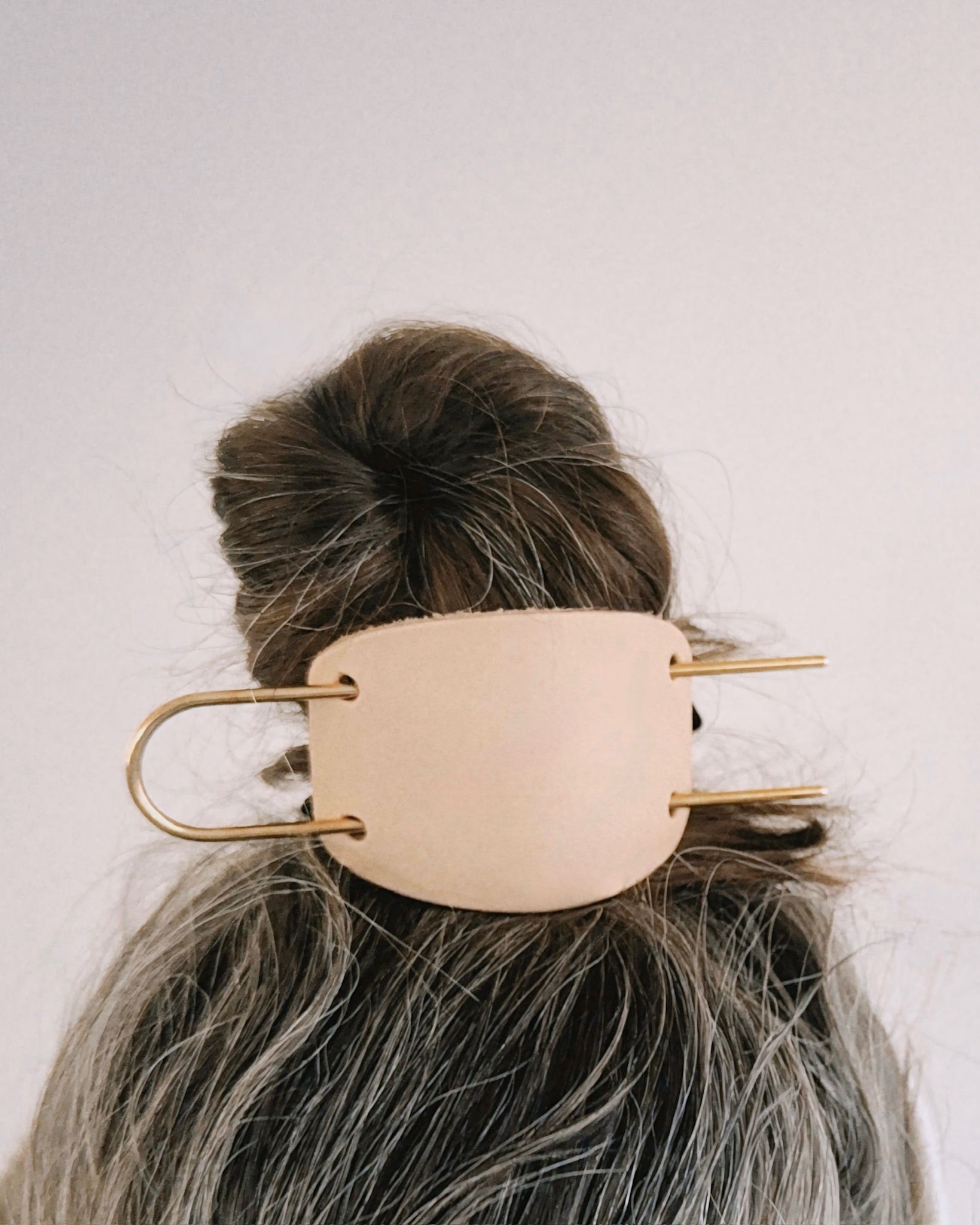 BRASS & LEATHER HAIR PIN