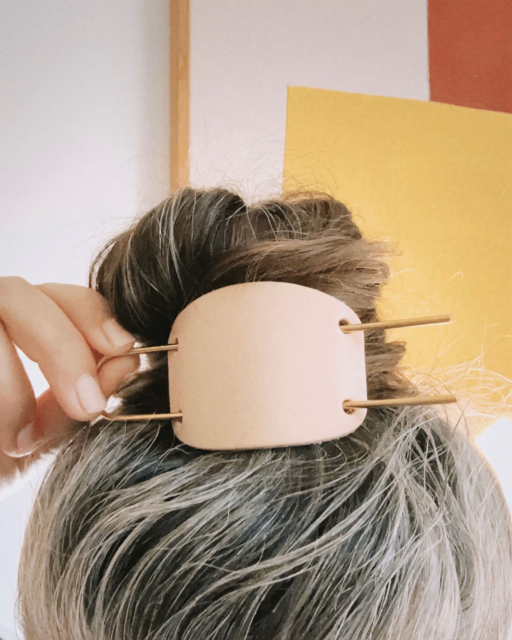 BRASS & LEATHER HAIR PIN