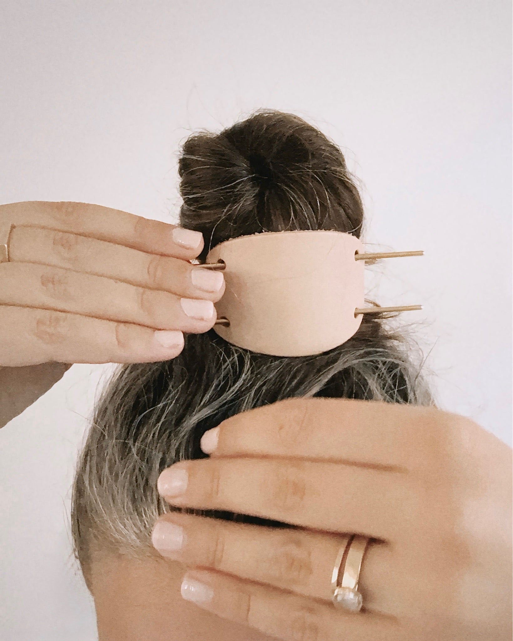 BRASS & LEATHER HAIR PIN