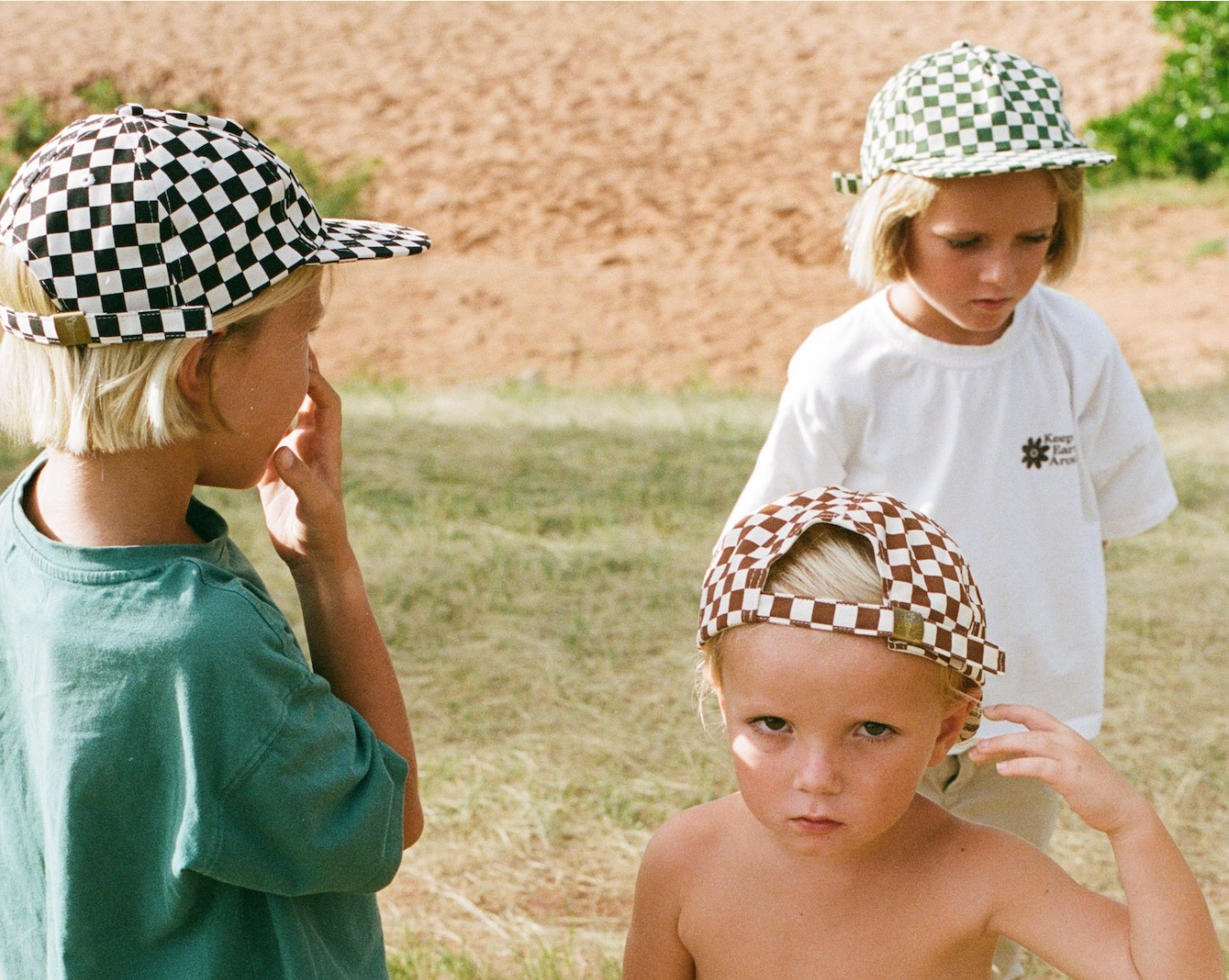 Kids Checkered Twill Caps