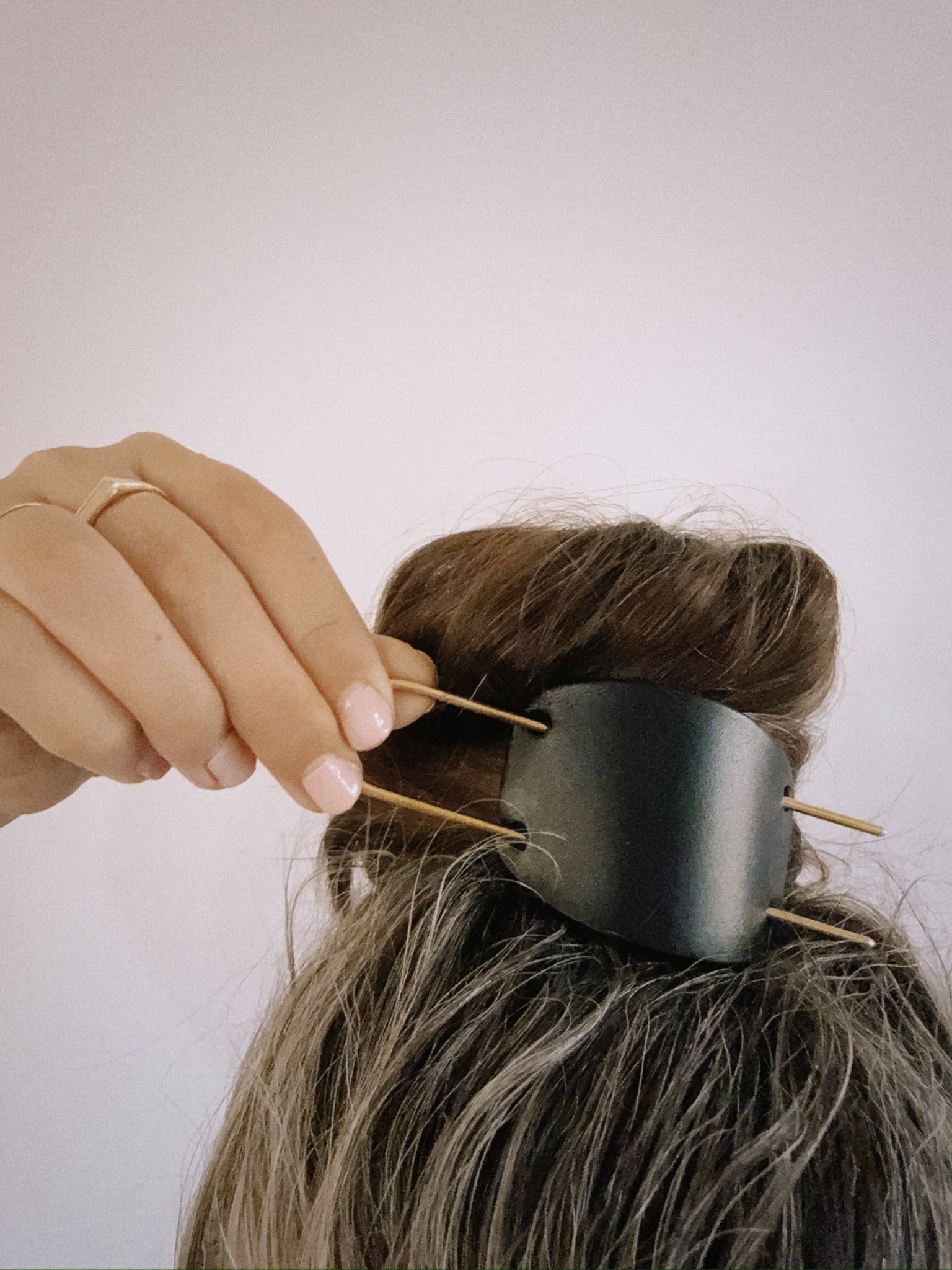 BRASS & LEATHER HAIR PIN